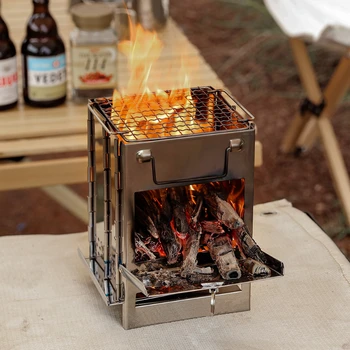 Външна сгъваема печка на дърва, мини-скара от неръждаема стомана, къмпинг, пикник сгъваем въглероден грил барбекю на открито