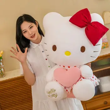 Голям Размер на Sanrio Hello Kitty Peluche Плюшен Любов Плюшен Кукла във форма на Сърце Kawaii KT Cat Мультяшная Играчка Плюшен Детски Коледен Подарък
