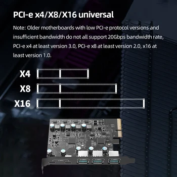 Допълнителна карта за разширяване на PCIe X4 USB 3.2 20 gbps, 3x USB3.2 и 2x TPYC-C Поддържат Windows 7/8/10 (32/64 битов), Mac OS 10.8.2