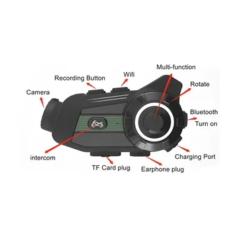 Камера за мотоциклетни шлем S3 HD Bluetooth, Wifi Видеорекордер за мотоциклет Dash Cam Безжичен БТ 5.1 Интерком за шлем (2K)