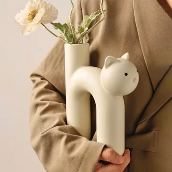 Креативен Азбучен котка, Керамична ваза, за Украса на масата, Изкуствени цветя, Декоративни цветя договореност, Прекрасно коте, ваза за Цветя