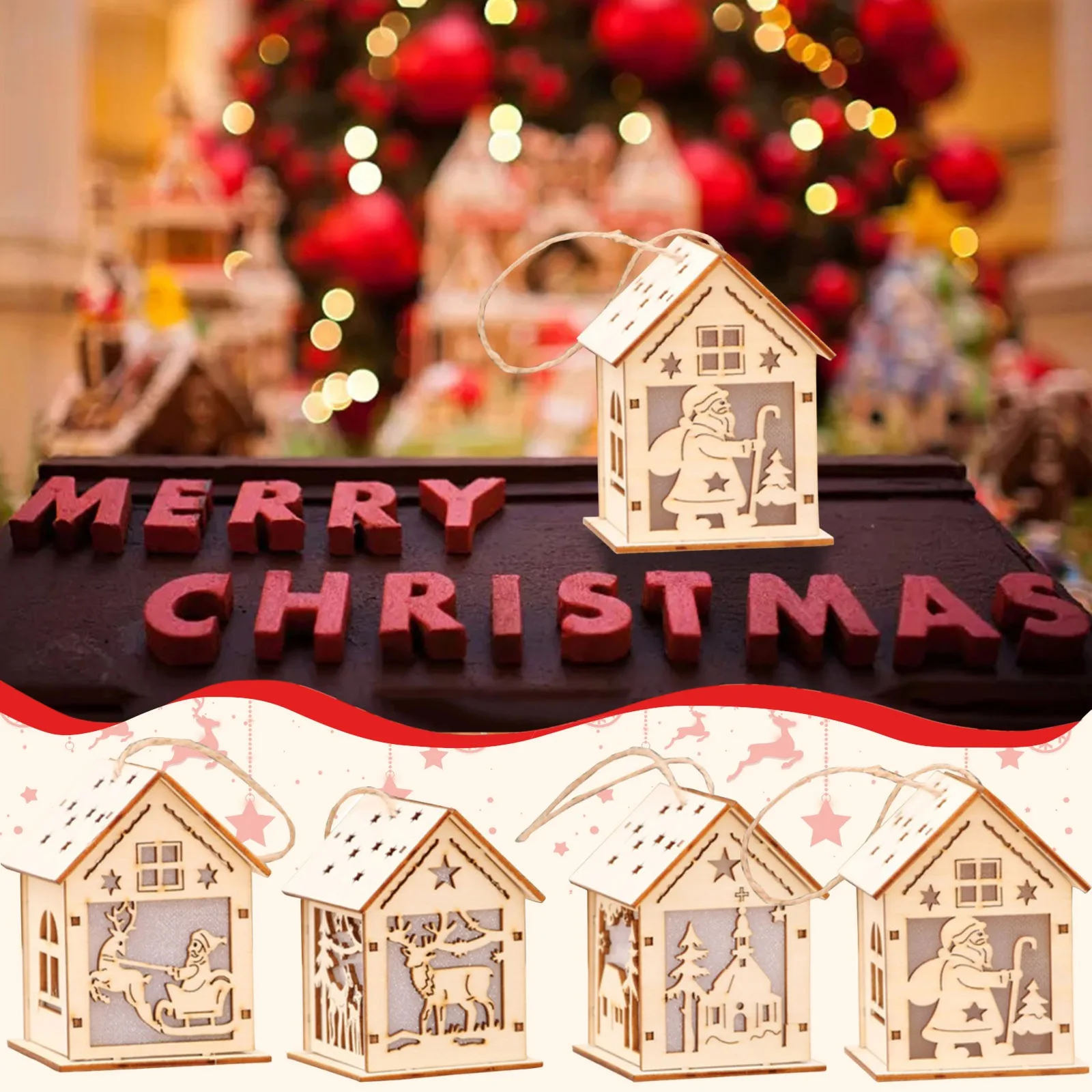 Аксесоари За Коледната Дървени Къщи Висящи Висулки Бижута Декорации Diy Подарък Декор На Прозореца На Стаята На Окачването На Украса