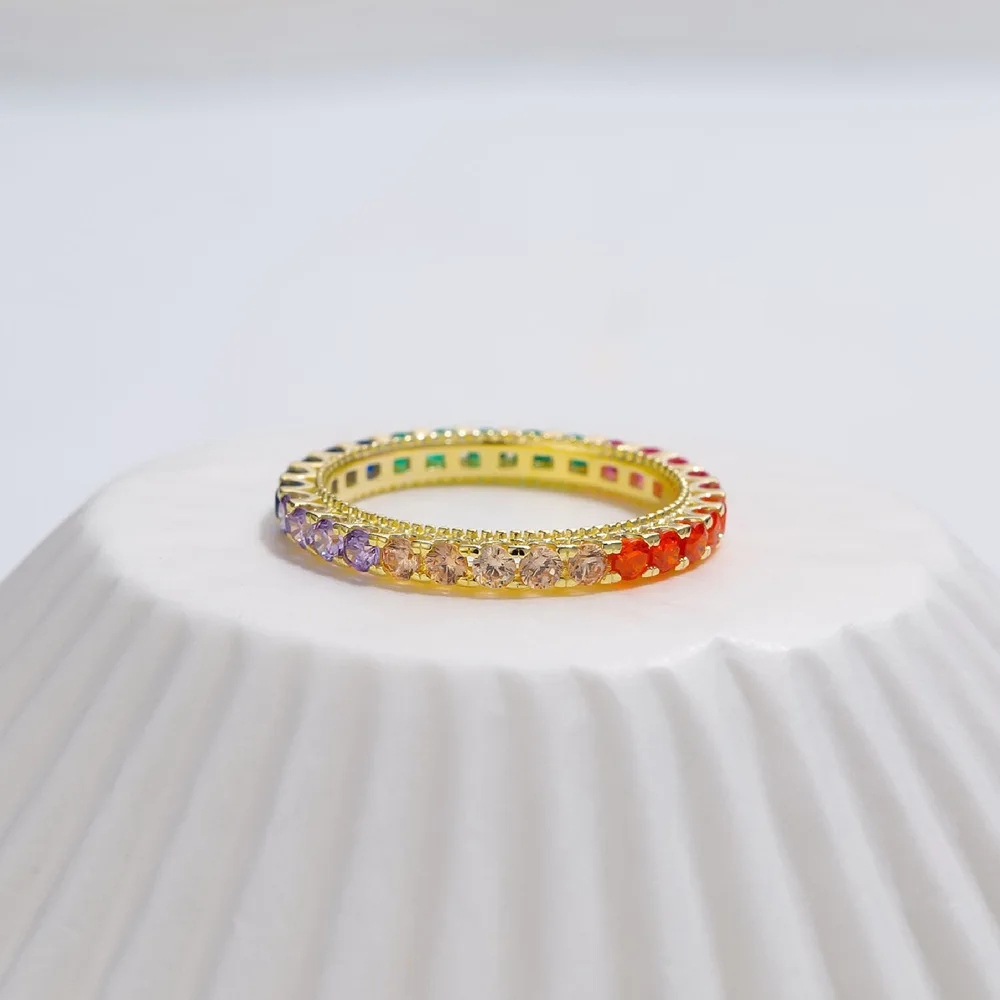 2-4 мм Редица 5A Циркон Цветен диамант 925 Сребърни пръстени подарък за сватбени партита