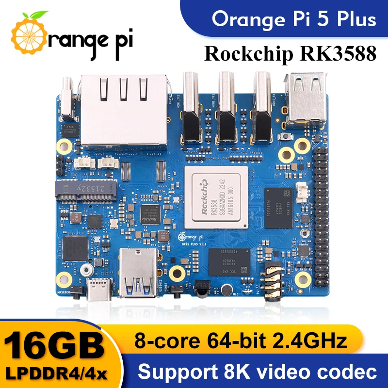 Orange Pi 5 Plus 16 GB памет + модул, WIFI-БТ Одноплатный компютър RK3588 С поддръжка на SSD 8K Orange Pi5 Плюс Такса за разработка