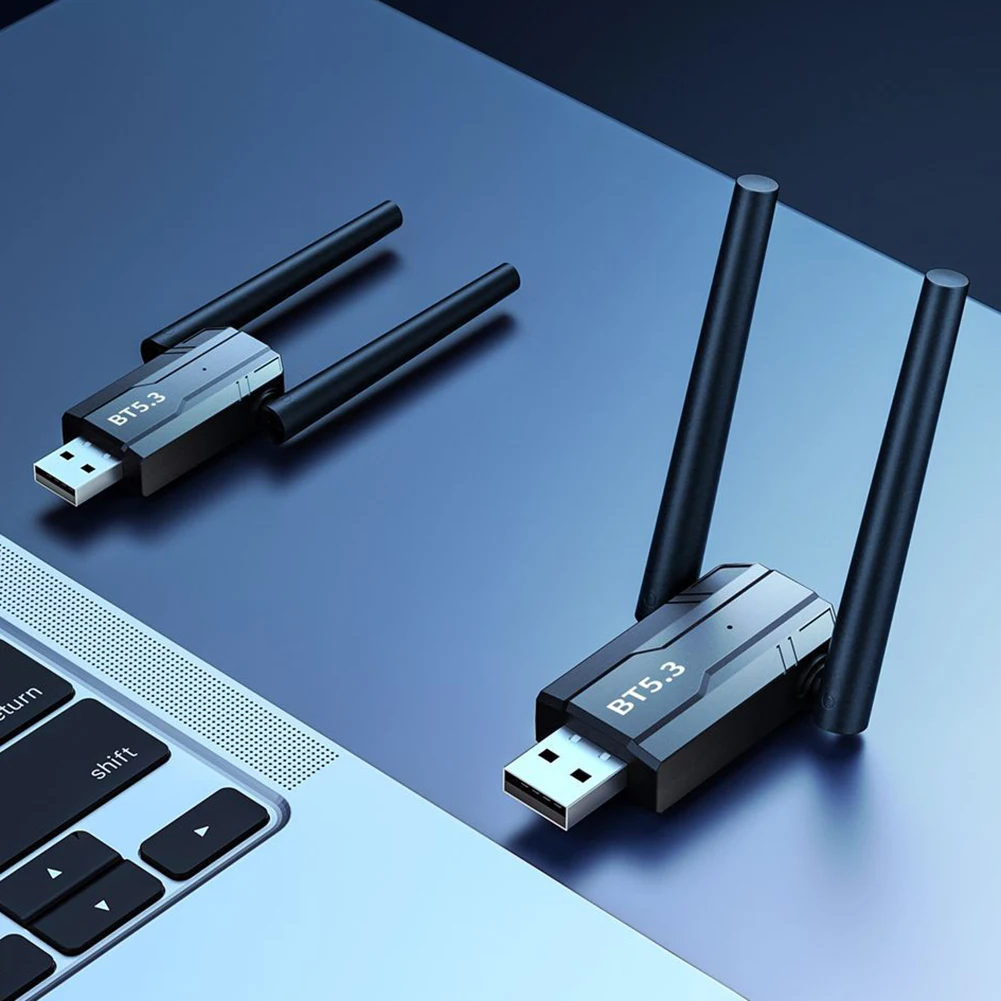 USB-адаптер Dongle 3 Mbps, съвместим с Bluetooth 5.3, Двойна антена с ниска консумация на енергия за компютър, Тонколони, мишка