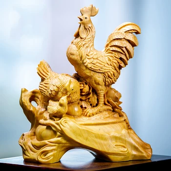 10 см Петел, Дървена Статуетка на Щастливо Семейство, Украса За Дома, Китайски Малък Пиле, Играчка Модел Птици
