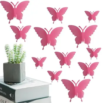 12 бр./компл. 3D Стенен декор във формата на пеперуда, Подвижни PVC Самозалепващи светят в тъмното етикети, украса на стаята за стени, врати, прозорци