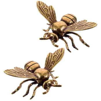 2 Бр Латунная Пчела Настолни Миниатюри Украшение Дървета Красят Статуята На Статуетка Офис