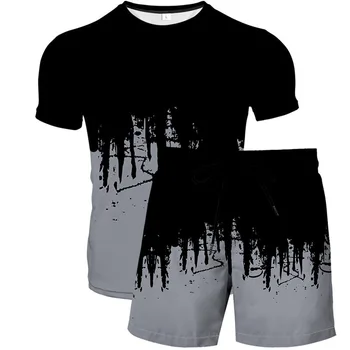 2022 Мъжки къси панталони с къс ръкав с 3D печат, тениски с абстрактни рисунки, костюм от две части, мъжки и женски случайни тенденция