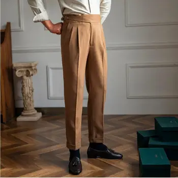 2023 Луксозни Преките Бизнес Ежедневни мъжки Панталони, Висококачествени Дизайнерски Пролетно-Есенни Елегантни Мъжки Панталони за почивка, Дълги Официални Панталони P14