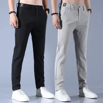 2023 Мъжки Ежедневни панталони Пролет Лято Обикновена Модни Джобни Апликация цялата дължина на Ежедневните работни прави панталони Панталони