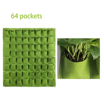 64 Джобове, висящи чанти за засаждане на растения, Вертикални, стенни чанти за отглеждане, чанти за детски растения, цветя, Градински аксесоари, градински двор