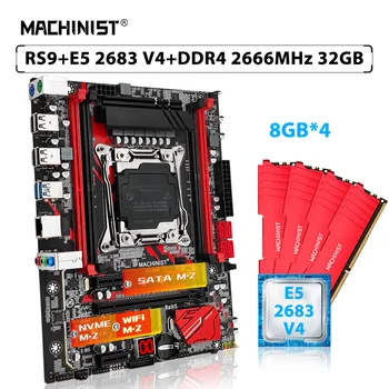 MACHINIST X99 RS 9 Комплект на дънната платка LGA 2011-3 Комплект процесора Xeon E5 2683 V4 CPU 32 GB = 4* 8 GB 2666 Mhz DDR4 Оперативна памет NVME M. 2 SATA