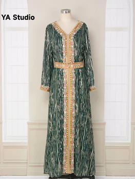 MT083 Мюсюлманската Женствена Рокля с Дантелен Абайей от златна тръба, модерно рокля в стил Дубайском
