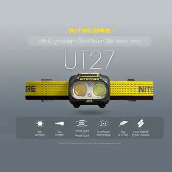 Nitecore нов UT27 800 Лумена Акумулаторна ультралегкий налобный фенер за джогинг, къмпинг, Бял + червен led лампа, акумулаторна батерия