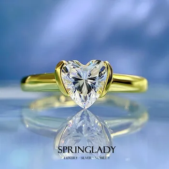 SpringLady 18-Каратово бъде позлатен пръстен от сребро 925 проба и с сърце 6 * 6 мм с высокоуглеродистыми диаманти и скъпоценни камъни, фини бижута за жени