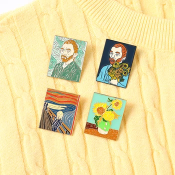 Автопортрет на Винсент Вилем Ван Гог, Эмалевая брошка, слънчоглед, хризантема, на жени с лацканом, икона с образа на Едуард Йелла, маслени бои