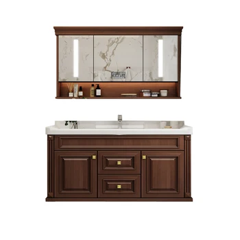 Американски умен шкаф за баня, Обща Баня, Стенен шкаф за баня от масивно дърво, Огледало за измиване на ръцете, мивка