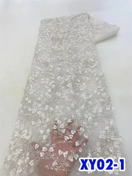 Бяла 3D декорация на окото лейси плат Дубай швейцарско луксозна сватбена рокля За шиене с Висококачествена Бродерия на мъниста Окото Дантела материал на 5 ярда
