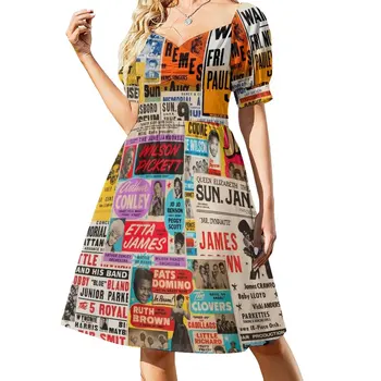 Винтажное рокля с плакати на рок-н-рол, женствена рокля, свободно женствена рокля