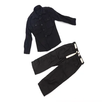 Гореща Распродажа1/6 Мъжки солдатская черна риза, Комплект панталон, висок клас модел, аксесоари, подходящи за 12 