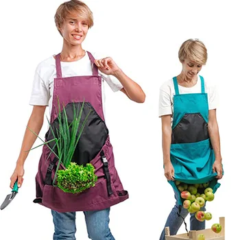 Градински престилка за събиране на реколтата, Престилка с голям джоб, чанта за съхранение на зеленчуци и плодове, Многофункционална чанта за събиране на храни в стил раницата