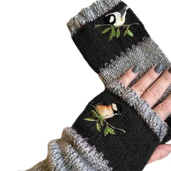Дамски ръкавици без пръсти, плетени калъф уютни вълнени дебели зимни ръкавици без пръсти, за лечение на ревматизъм на карпалния канал