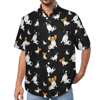 Ежедневна риза за кучета Papillon, Плажна свободна риза за любителите на домашни животни, Хавайски модни блузи с къс ръкав, графична облекло Оверсайз