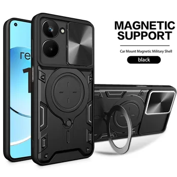 За Oppo Realme 10 4G Калъф с Магнитен пръстен-Стойка Бронирани Калъфи за телефони Realmi 10 Realme10 Защита на Обектива на фотоапарата и Задната Капачка на Capa