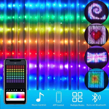 Завеса Струнен Лампа RGBIC Dream Color Програмируем Умен Bluetooth LED Window Фея Светлини За Коледа Сватбен Декор Спални