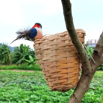 Здрав Птичи Къща Декоративни Домашни Птици Бамбук Спален Подаде Голямо пространство, Лесно bird ' s nest, за да проверите за птици