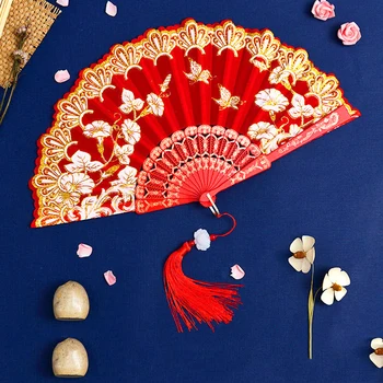 Китайски стил реколта печат сгъваем вентилатор с четка изящни, цветни сватбени танци фен за дома Изкуство, занаят, подарък декор