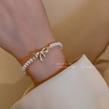 Корейски бароков гривна с лък и перли Сен Girls 'Handstring Handjewelry Ins Small Design HB607
