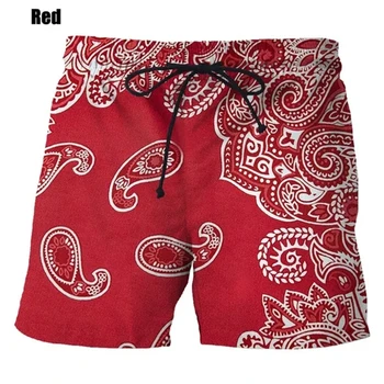 Летни Ежедневни панталони, мъжки модни червена Кърпа с шарени вратовръзки, Плажни шорти с 3D принтом, Бандажные къси панталони, Бански