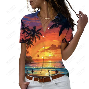 Лятна нова дамска риза с 3D принтом морски пейзаж, на женската риза за почивка, ежедневни дамски риза, модни дамски риза
