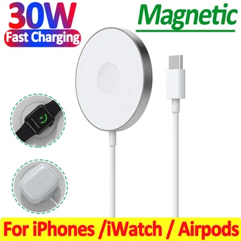 Магнитна поставка за безжично зарядно устройство с мощност 30 W, 3 в 1 за iPhone 14 13 12 Pro Max, Apple Watch Airpods pro Mini, бързо зарядно устройство