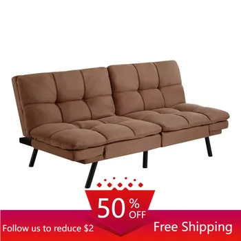 Матрак-futon с ефект на паметта, с регулируеми подлакътници, от плат изкуствен велур цвят на камилска козина, мека Мебел за всекидневната, разтегателен диван, разтегателен диван