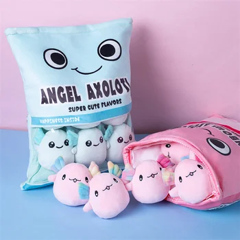 Мека кукла Аксолотль, Нова творческа сладко чанта с анимационни розово-синьо Аксолотлем, Плюшен играчка Kawaii За момиче, подарък на Приятел За рожден ден