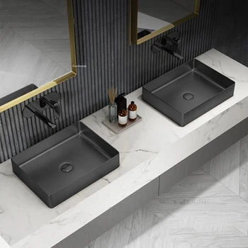 Мивка за баня от неръждаема стомана черен цвят на Творчески санитария за баня с Модерен домакински тоалетна Квадратна мивка за миене на съдове над мивката.