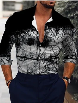 Модерен мъжки ризи, Однобортная риза, Ежедневни трикольор мъжки дрехи с дълъг ръкав и принтом, жилетка за Хавайски парти, Върхове S-4XL