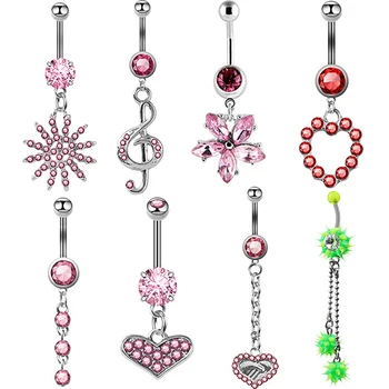 Модерен пръстен с розов Кристал във формата на сърце, музикална нота, висулка във формата на сърце, Пирон за Пъпа За жени, Секси бижута за пиърсинг