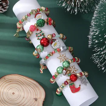 Модерни коледни украшения За жените, гривна от мъниста в ярки цветове, Скъпа гривна с отложено във формата на Дядо Коледа, Banta под формата на Снежинки, подарък за Нова Година за Момичета