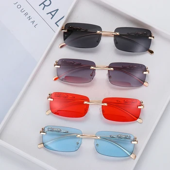 Модерни правоъгълни слънчеви очила без рамки за жени и мъже, украса под формата на леопард, прозрачни океански лещи, слънчеви очила с нотки на UV400, очила