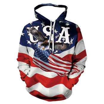 Модни готина мъжки hoody с 3D принтом, тенденция, Американски флаг, Орел, мъжки спортни облекла, детски Случайни пуловер Унисекс