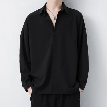 Мъжка риза с дълъг ръкав, Не Глаженая, Корейската версия, Модерен пролетно-есенни ежедневното козина, Форма на DK, Свободно Въздържание, Черен