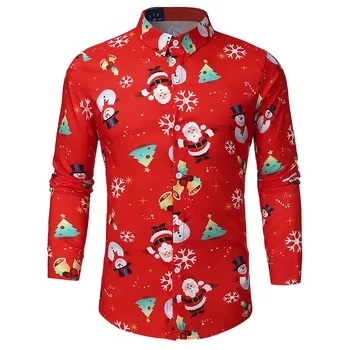 Мъжки Ежедневни блуза, Риза с принтом Снежинки, Коледни Елени, Коледни работен топ с дълъг ръкав, Дишаща тениска с анимационни принтом