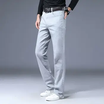 Мъжки Есенни Бизнес Ежедневните дънки Големи размери, Пролетни Модни Свободни Стрейчевые прави панталони, Висококачествени маркови дънкови панталони U02