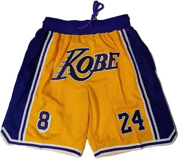 Мъжки баскетболни шорти размер САЩ 8 #24 #, мъжки мрежести къси панталони в стил ретро с джобове