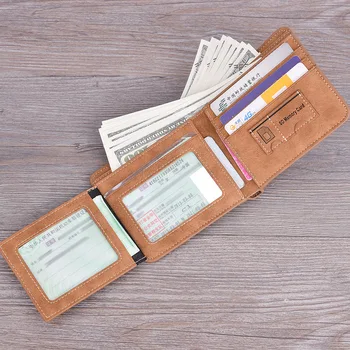 Мъжки кратък портфейла в семпъл стил, многофункционален, с няколко карти, банкова карта, шофьорска книжка, кожен портфейл