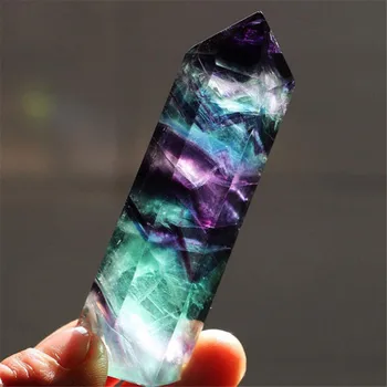 Натурален Кристал, флуорит, многоцветни райета камъни от флуорит-кварц, точков, лечебен hexagonal пръчка, лечебен камък 4-7 см